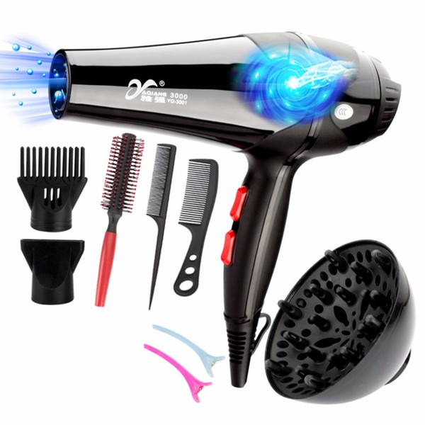 YAQIANG Pro 3000W 110/220V Hair Dryer Blue Light Anion Ceramic Ionic Fast Styling Blow Dryer AC Motor Salon&Home Use Hair Drier