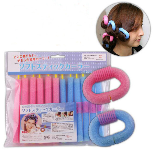 12 Pcs Set New Soft Foam Bendy Hair Rollers Curlers Cling Pink And Blue Bendy Rollers Flexi Magic Sticks