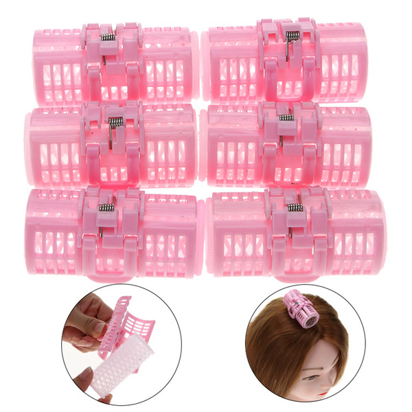 6Pcs/set Plastic Pink Grip Cling Hairdressing Hair Curler Roller Spring Clips Double Layers Curls Home Use DIY Hair Styling Tool