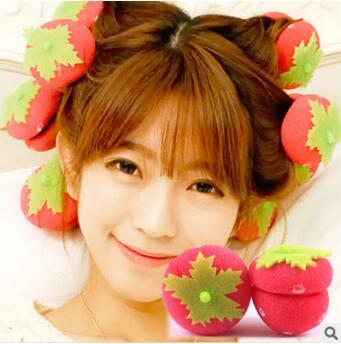 6pcs/set Strawberry Sponge Sleeping Beauty Magic Rollers No Hurt Hair Pear Flower Head Hair Care & Styling Tools HA020