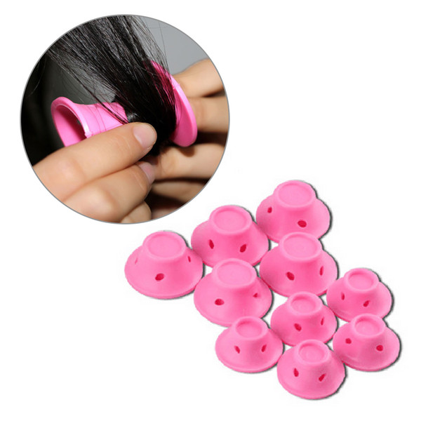 10Pcs/set Hairstyle Soft Hair Care DIY Peco Roll Hair Style Roller Curler Salon Soft Silicone Pink Color Hair Roller