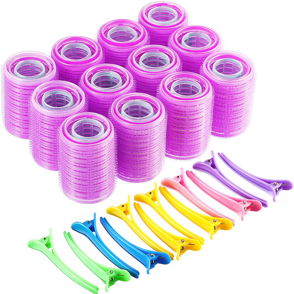 48pcs/ set Self Grip Hair Rollers Set Multicolor Plastic Duck Teeth Bows Hair Clips Hairdressing Curlers 44mm 36mm 25mm Hair Rollers