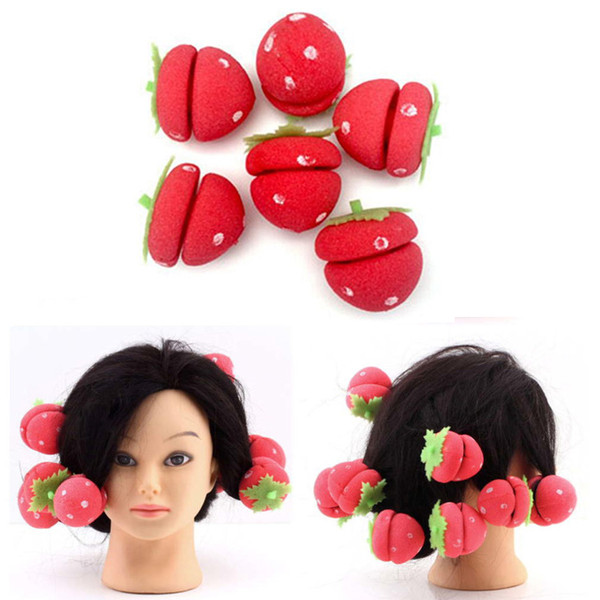 6pcs/lot Strawberry Hair Care Foam Soft Round Sponge Balls Curlers Bun Foam Hair Roller Fashion Styling Tools