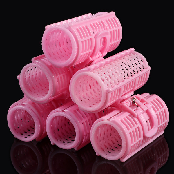 6Pcs/set Plastic Pink Grip Cling Hairdressing Hair Curler Roller Spring Clips Double Layers Curls Home Use DIY Hair Styling Tool