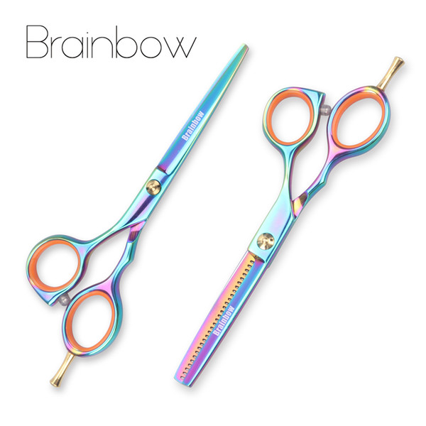 rainbow 2pcs/Set 5.5 Brainbow 2pcs/Set 5.5'Multi-color Hair Scissors Right-hand Cutting Thinning Hairdressing Scissors Pro Salon Hair Sty...