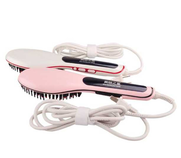 UK US AU PLUG PINK WHITE BLACK Professional Brush Electric Hair Straightener Hair Comb LCD Display Straightening Irons Straight Hair Brush