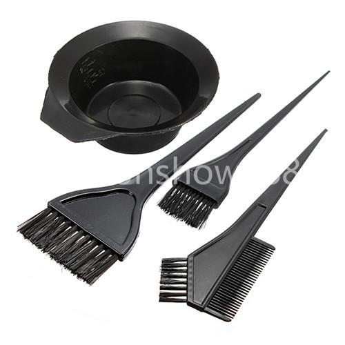 Free Shipping 4pcs 1 Set Black Plastic Hair Dye Colouring Brush Comb Mixing Bowl Barber Salon Tint Hairdressing Styling Tools