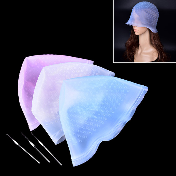 NEW Pro Salon Dye Silicone Cap + Hook Hair Salon Color Coloring Highlighting Reusable Set Frosting Tipping Dyeing Color Tools