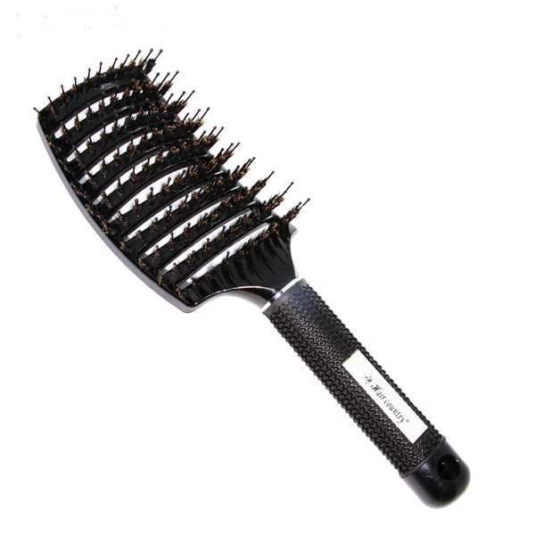 Boar Bristle Hair Brush Nylon Detangling Pins Natural Boar Bristles for Hair Oil Distribution. Curved for Vented Faster Drying