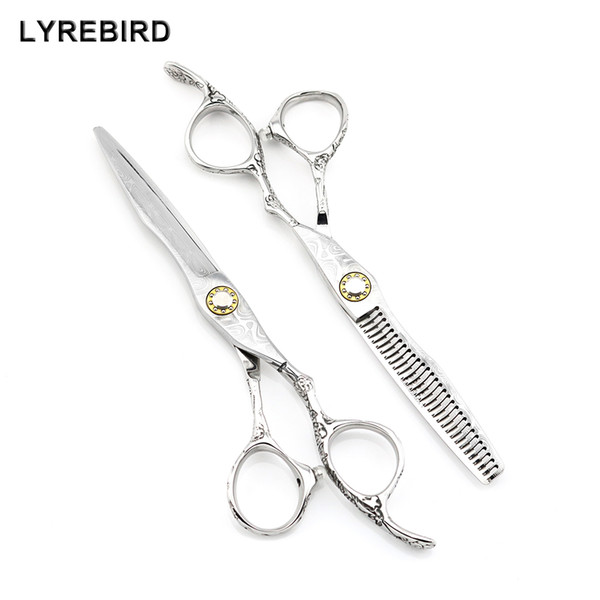 Professional hair scissors 6 INCH Super Japan 440C Damascus pattern Barber scissors Lyrebird HIGH CLASS 5SETS/LOT NEW