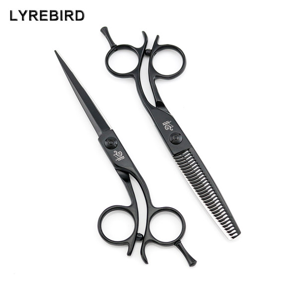 Hair scissors 6 INCH Black hair shears Z teeth Razor Edge blade Bend handle FT1 Lyrebird HIGH CLASS 5SETS/LOT NEW