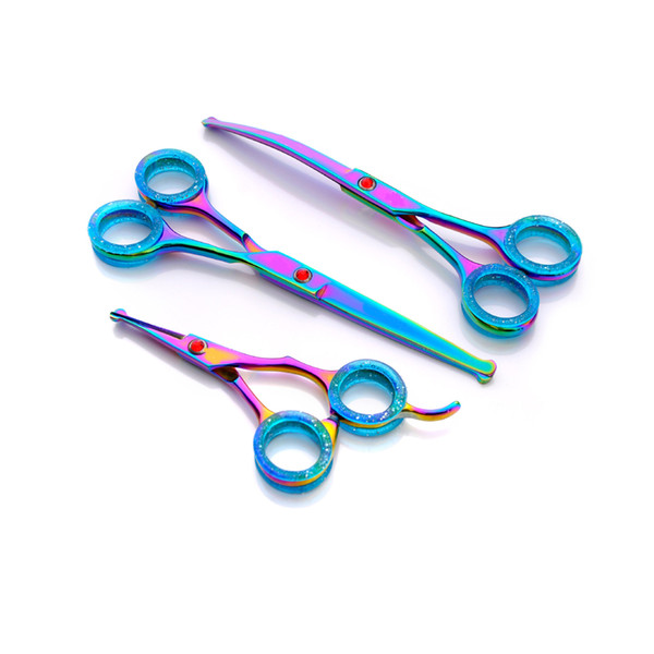 Professional Pet Dog Grooming Hair Scissors Tijeras Peluqueria Cutting Scissor Curved Round Head Pet Hairdressing Scissors 4.5 6.5 Inch