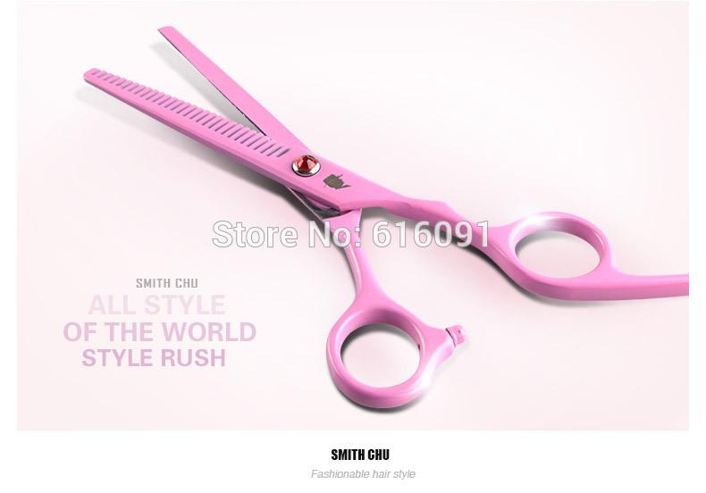 Wholesale-6.0 Hair dressing scissors 6CR, 61HRC ,Pink clolor scissors,straight & Thinning cutting,XK15,Free shipping