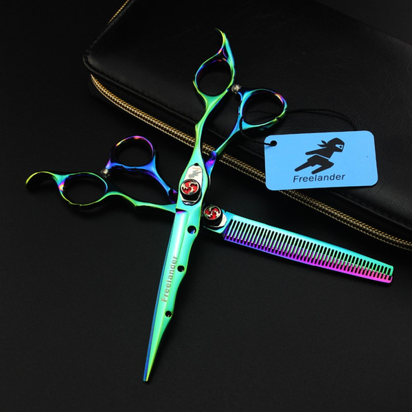 7.0 inch Freelander green SD hairdressing scissors Fashion modeling scissors Hair salon special Hairdressing tools