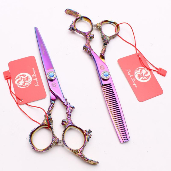 5.5 inch 16cm 440C Purple Dragon Colorful Barber Shop Cutting Shears Thinning Scissors Professional Hair Scissors