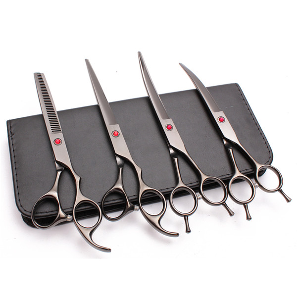 Engraving Logo Pets Hair Shears 4Pcs Suit 7 inch 19.5cm Cutting+Thinning+UP&Down Curved Shears Dog Cat Grooming-for-do