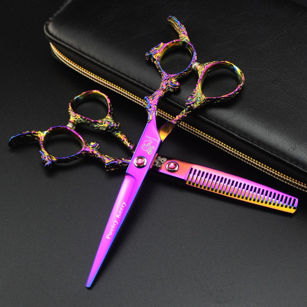 6.0 inch PK purple monster handle high-grade unique hairdressing scissors parity tooth scissors combination set