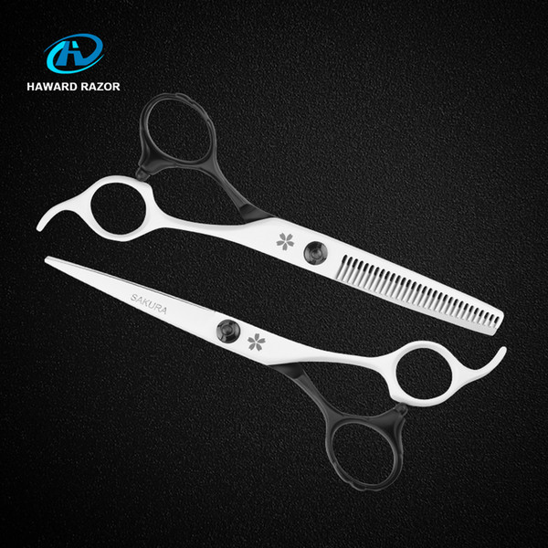 Cherry Blossoms 6 Inch Cutting And Thinning Scissor,Salon Hairdressing Set,Bladck and White 9cr13 Stainless Steel Handle
