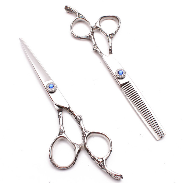 5.5 inch 16cm 440C Engraving Logo Haircut Set Hairdressing Scissors Thinning Scissors Cutting Shears Plum Handle Hair