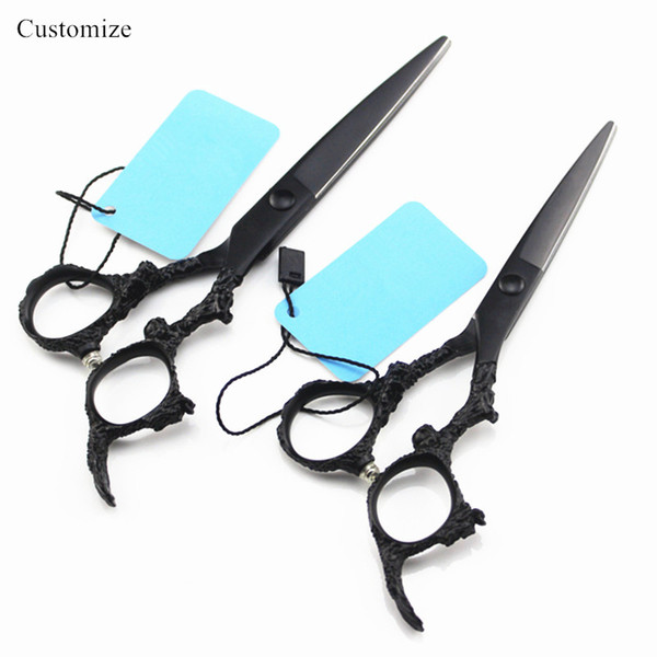 Customize japan 5.5 6 '' black dragon hair salon scissors set cutting barber makas scissor Thinning shears hairdressing scissors