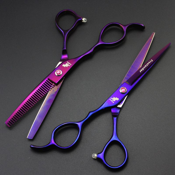 high quality Left hand Freelander 6.0 inch 6CR 62HRC hair cutting / thinning scissors gold/purple/rainbow