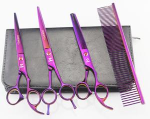 7'' Hairdressing Scissors 62HRC JP 440C Stainless Steel Pet Hair Cutting/Thinning Shears 4Pcs/Set With Bag Plated Purple.