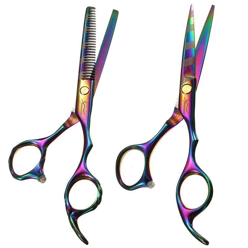 Wholesale-Professional Barber 6 Inch High Polished Hair Scissors Cutting Thinning 2 Styles Hairdressing Tools Colors Free Shipping