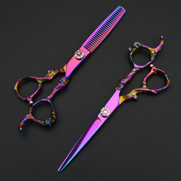 6.0 inch exquisite colored gemstones imported from Japan special stainless steel production big dragon hairdressing haircut flat shears