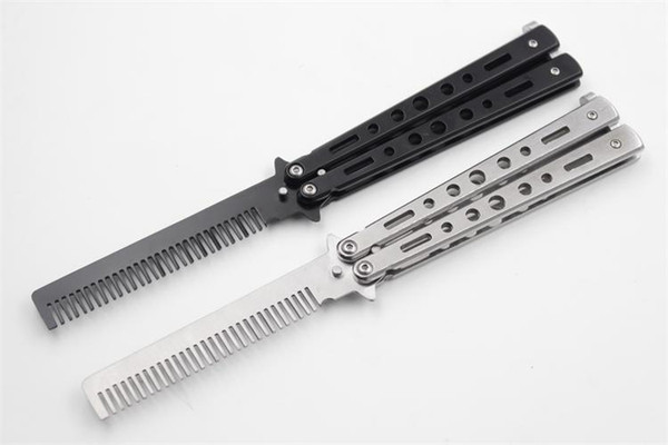 Stainless Steel Silver Practice Butterfly Knife Trainer Training Folding Knife Dull Tool Outdoor Camping Knife Comb