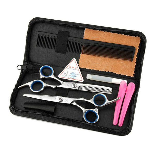 5pcs Hairdressing Tools 6.0 inch Barber Scissors Kits Hair Clipper Razor Hair Styling Scissors Combination Package Hair Cutting Tool