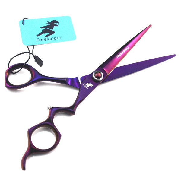 High quality professional 440C 62HRC 7 inch freelander Lacquer Bent handle Haircut scissors pet hair cutting scissors golden/purple