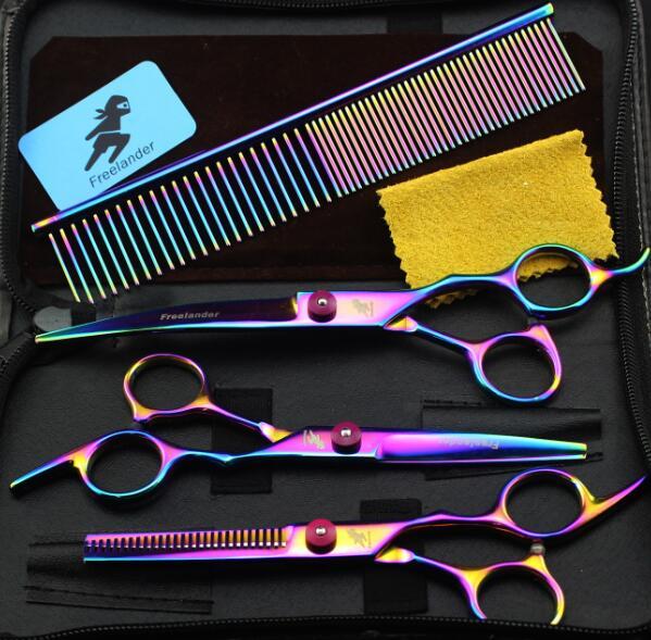 Pets Colorful Plating 4pc/1lot Pet Grooming Scissors Straight Cut Set Sending Comb