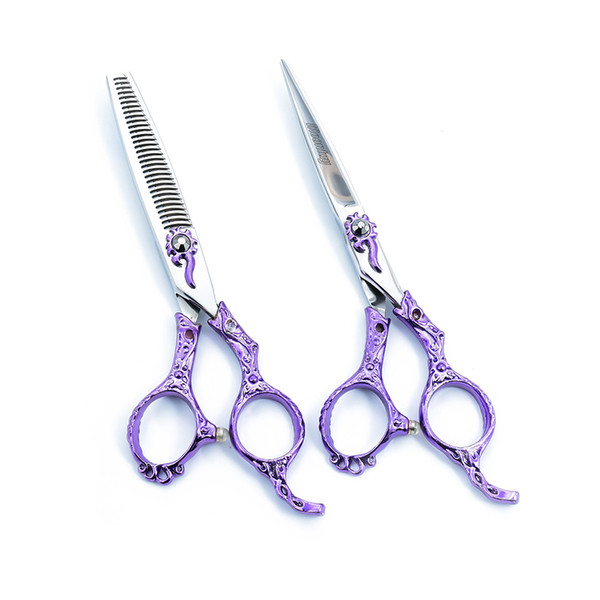 6.0 inch professional hairdressing scissors 440C stainless steel material European and American retro scissors flat shear thinning shears