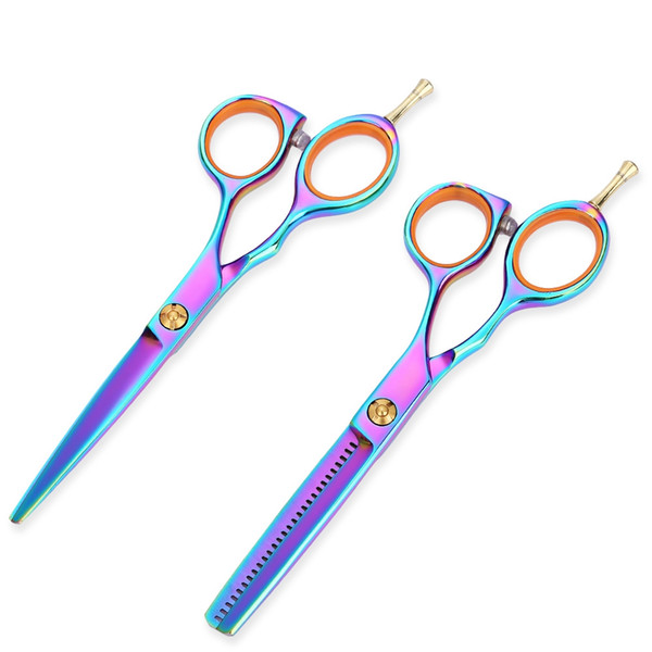 2pcs 5.5 inch 440c Titanium Hairdressing Scissors Shears Kit Barber Thinning Hair Cutting Set Scissor Shears Titanium Salon Barber Hair