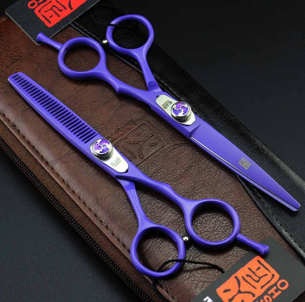 New 6 Inch Hairdressing Scissors Purple Fire Screw Baking Finishing Professional Cutting Thinning Shears Free Shipping