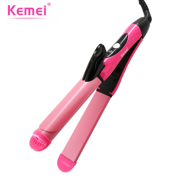 KEMEI 2 in 1 Professional Hair Curler Straightener Ceramic Wave Flat Iron Curling Iron Straightening Brush Styling Tools BT-204