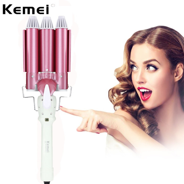 Kemei 2017 Hot Sell Hair Curling Irons KM-926 Hair Waver Triple Curler Ceramic Perm Rolls Magic Wand Styling Tools Pink