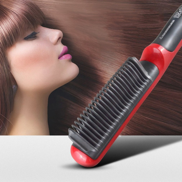 2 In 1 Durable Electric Straight Hair Comb Brush LCD Heated Ceramic Hair Beard Straightening Brush EU Plug Hair Straightener