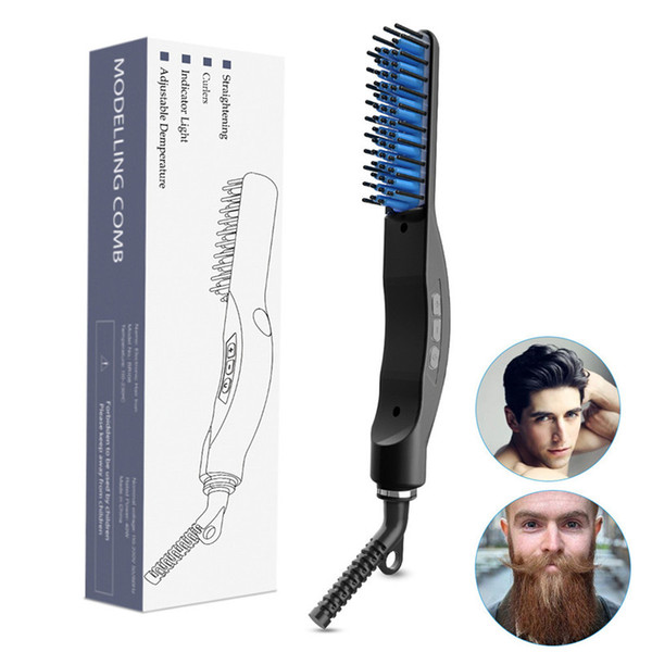 1PC Men Hair Brush Straightener LCD Digital display PTC Heater Hair Curler and Beard Comb Lastest Hair Beauty Tool