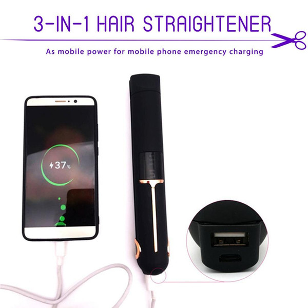 3-IN-1 Cordless Hair Straightener USB Recharging Curler Fast Heating 3D Floating Board LED Display Hair Flat Iron Power Bank