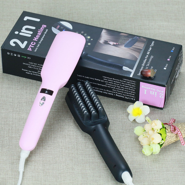 Ionic Hair Straightener Brush 2 in 1 PTC Heating Electric Straightening Irons Comb 30W LED Screen Five Speed Tourmaline Ceramic Hair Care