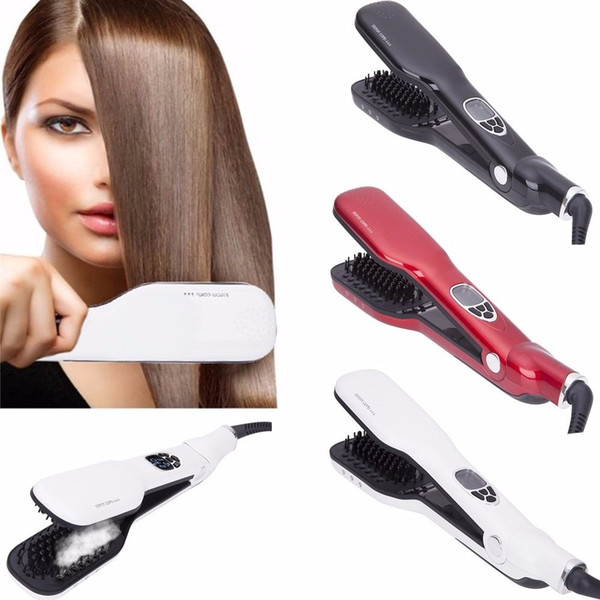 LCD Display Steam Hair Straightener Brush Salon Ceramic Steam Comb Hair Straightening Iron Treatment Bristle Comb