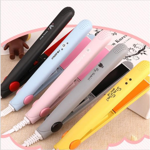 AT FASHION Mini Hair Straightener Small Ceramic Hair Curling Iron Carton Hot Tools Electric Ionic Straighter Iron Tool