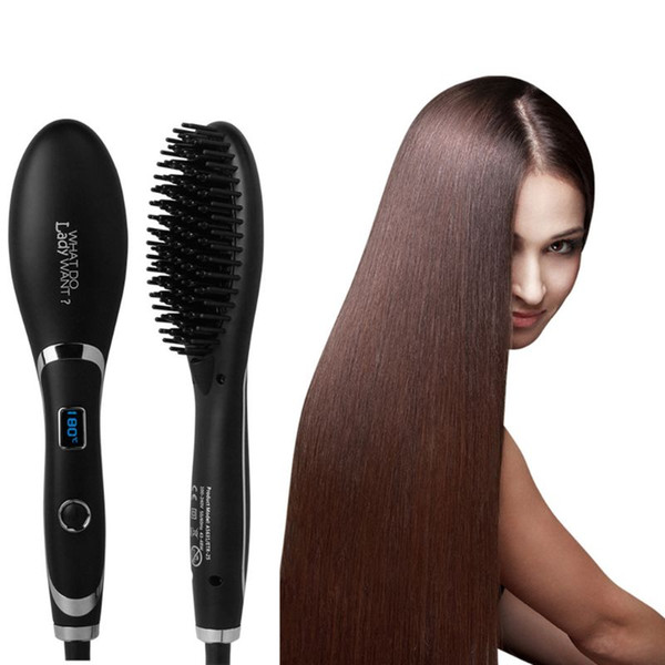 LCD Display Hair Straightening Brush Ceramic Heating Fast Hair Straightener