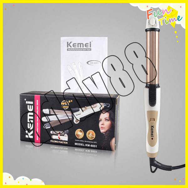 Kemei 3 In 1 Hair Curling Foldable Hair Straightener Hair Straightener Multifunction corrugated Iron Corn Plate