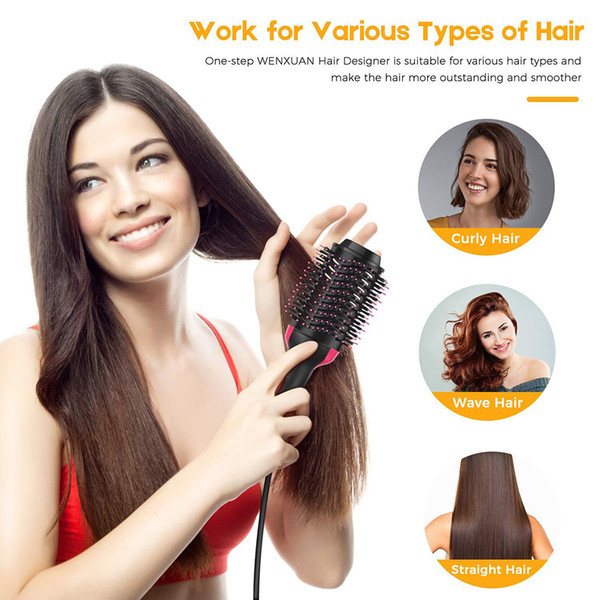 2 In 1 Knob Hair Straighteners Curling Wind Comb Electric Brush Roller Iron Titanium Ceramic Flat Salon Styling Tool