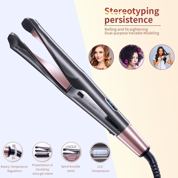 Professional Flat Iron LED Hair Straightener Twisted Plate 2 in 1 Ceramic Curling Iron hair curler for All Hair Types J1221