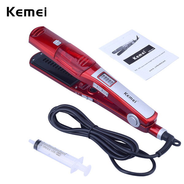 KEMEI Professional Steam Hair Straightener Ceramic Vapor Flat Iron Steampod Straightening Comb Brush Hair Iron Tool chapinha