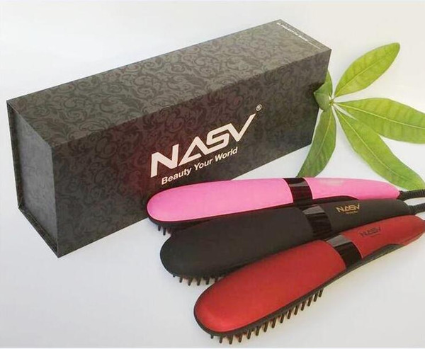 100% Original NASV 300 beauty Anion Hair Straightener Brush For Female Use with LCD Display Hair Straightener Brush with free clips