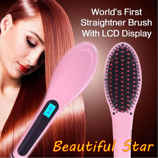 Beautiful Star White Pink Straightening Irons Come With LED Display Electric Straight Hair Comb Brush US EU AU UK Plug